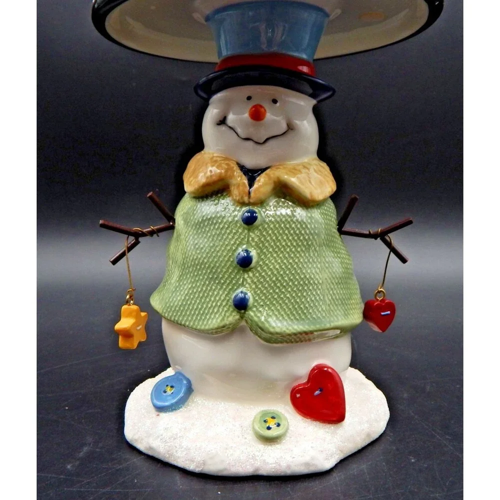 St. Nicholas Square Snowman Button Ceramic Candle Lamp Tealight Holder 10 Inch